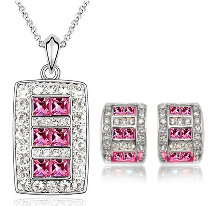 wholesale Austrian CRYSTAL zircon pendant fashion chain necklace stud earrings necklaces&amppendants Jewelry Sets free ship | Украшения и