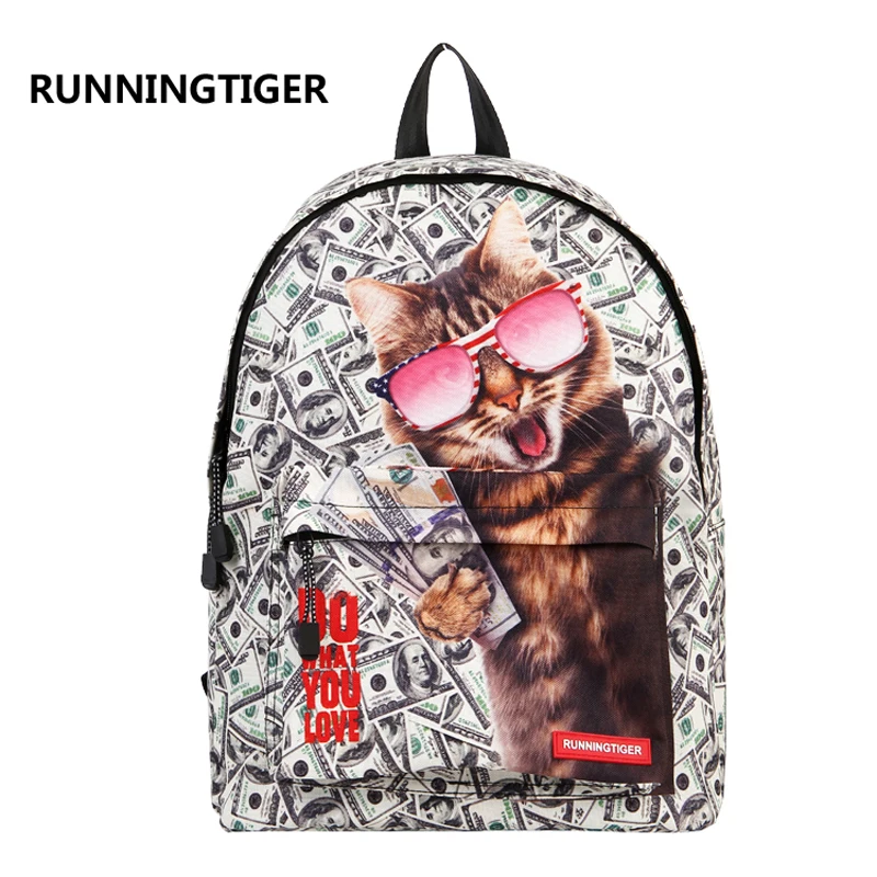 Runningtiger 3D Для женщин рюкзак школьный Обувь для девочек милый кот печати плеча