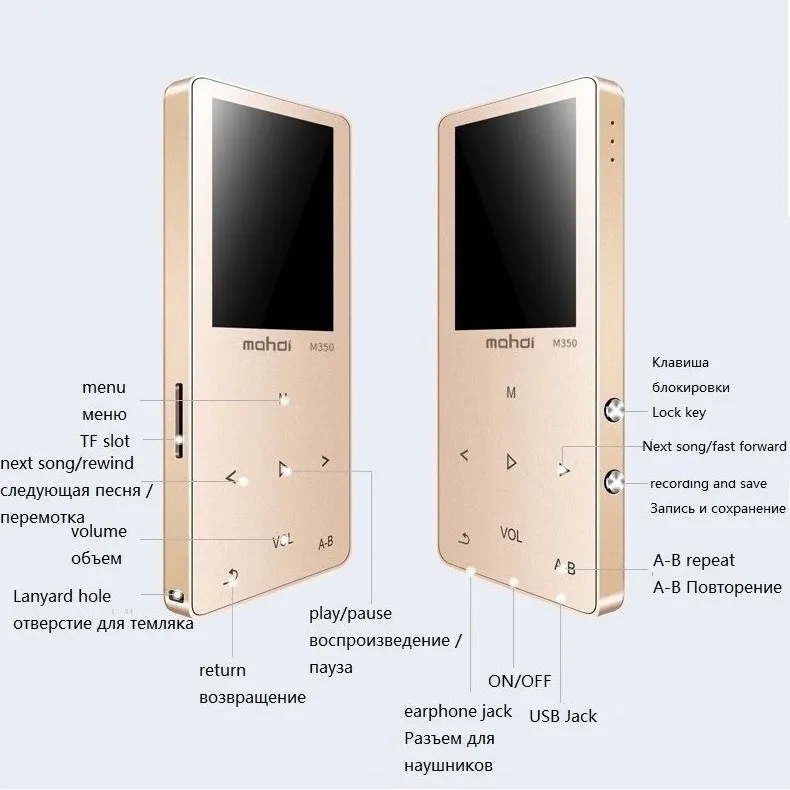 16 Гб MP4 плеер Mahdi M320 Bluetooth Mp4 сенсорные клавиши музыкальный динамик FM TF электронная