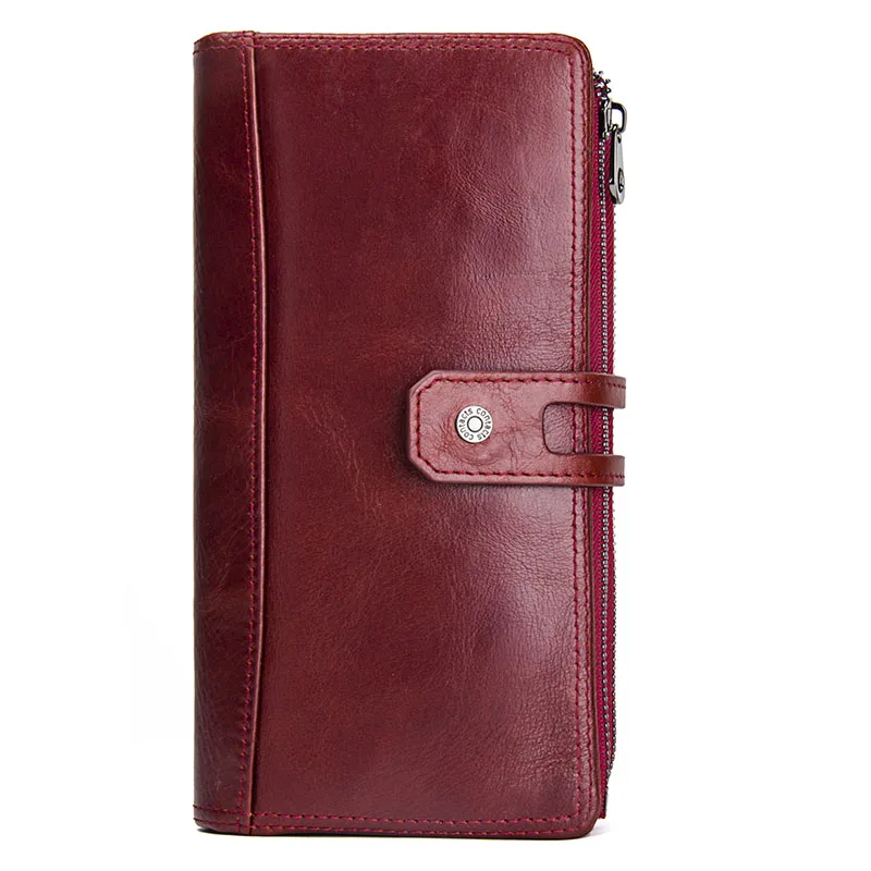 CONTACT'S Модный кошелек из натуральной кожи с отделениями для хранения денег и телефона длинные кошельки для мужчин - Цвет: Red