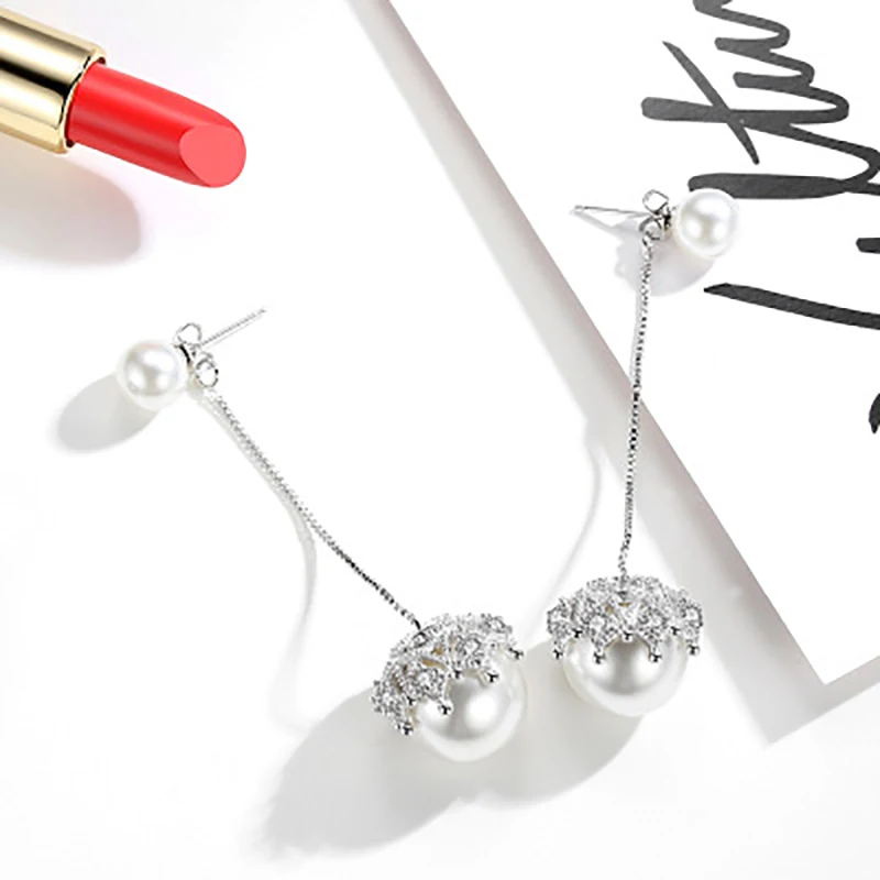 SXHZZ Stud Earrings 925 Silver Simple Tassel Round Detachable Pearl for Women Fashion High Quality Accessory Jewelry | Украшения и