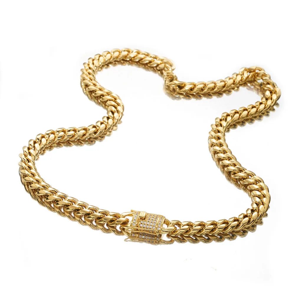 

10mm Gold Color Newest Miami Curb Cuban Link Chain Necklace Or Bracelet Jewelry For Men's Stainless Steel 7-40 Inches Option