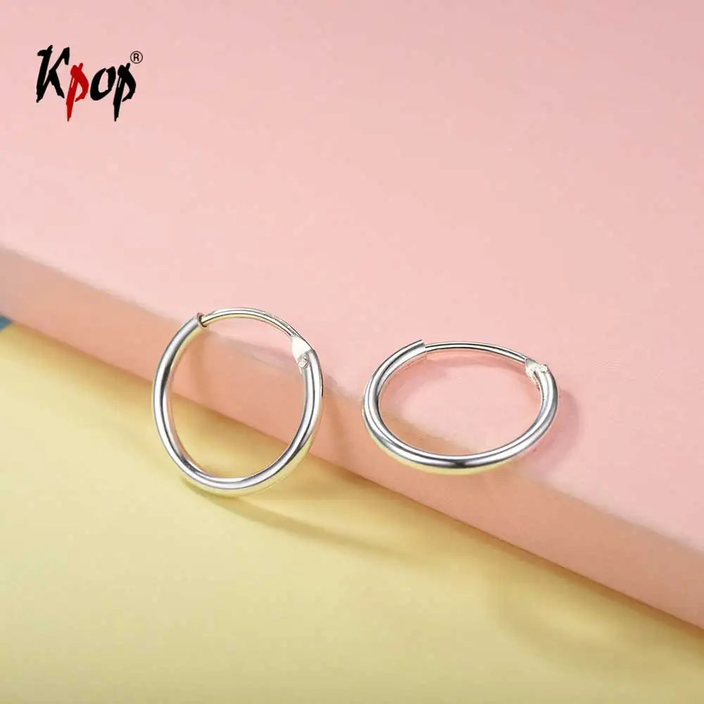

Kpop 925 Sterling Silver Circle Earrings Simple Classic Design Small Big Hoop Loop Earrings for Women 15MM to 70MM E6115