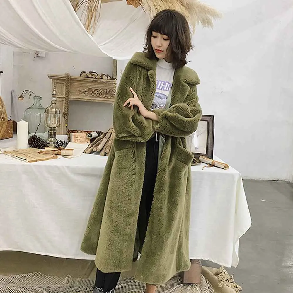 FIRSTTO стильная мохнатая длинная куртка из искусственного меха норки верхняя