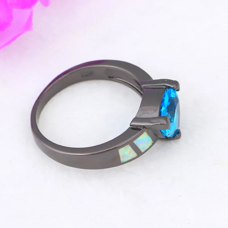Рождественские кольца для женщин синий циркон белый огненный опал черный