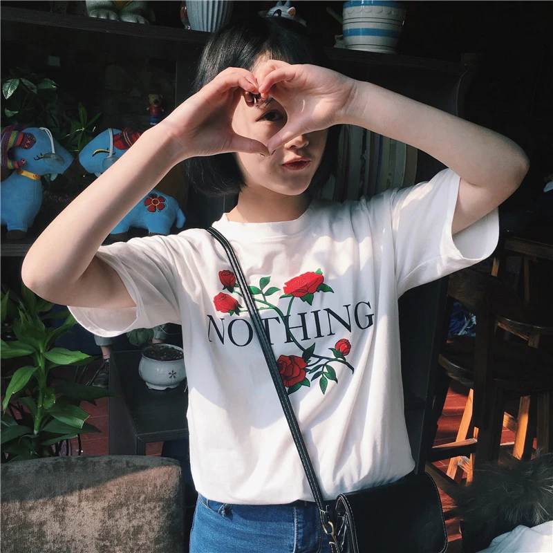 Модная женская Милая футболка для девушек с принтом роз в стиле Харадзюку