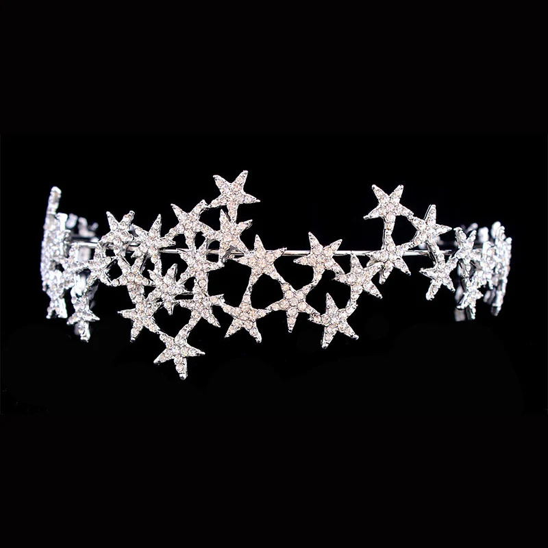 Серебряная корона со звездами свадебная тиара модная Корона аксессуары для