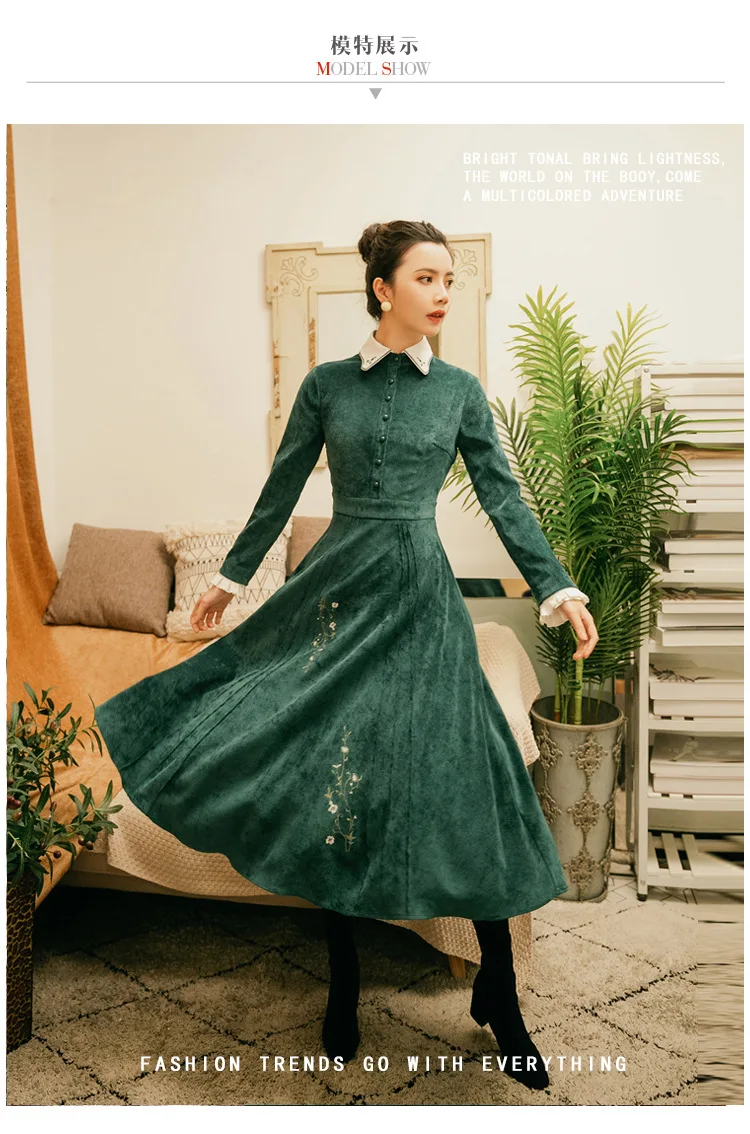 

2019 mori girls spring new art retro palace college style velvet dress embroidery flowers knowledge elegant long dress wq902
