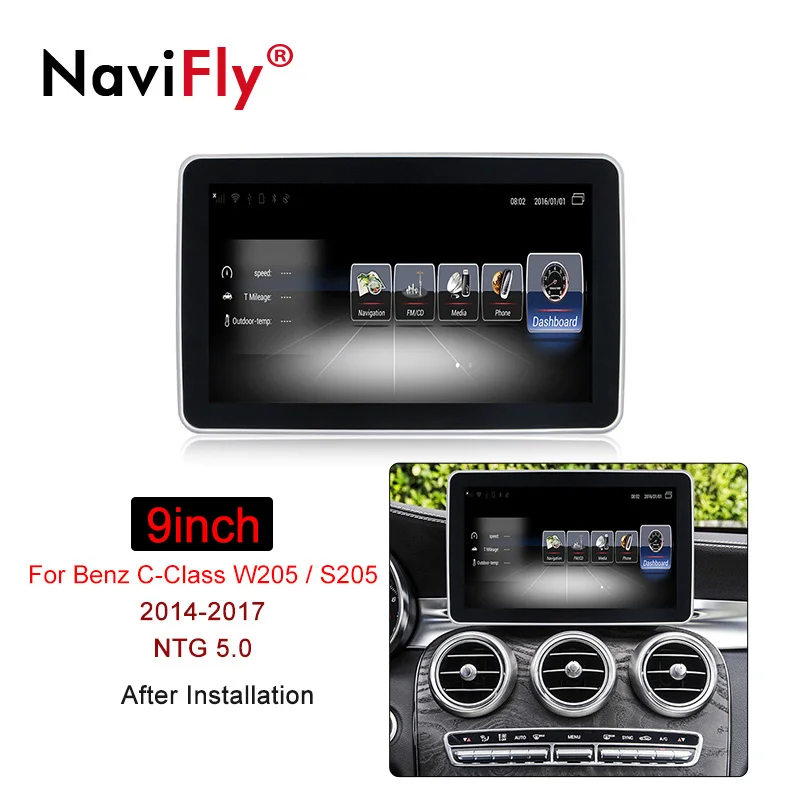 Navifly Android Car multimedia player for Mercedes Benz C Class W205 S205 2014-2017 Compatible with original car information | Автомобили