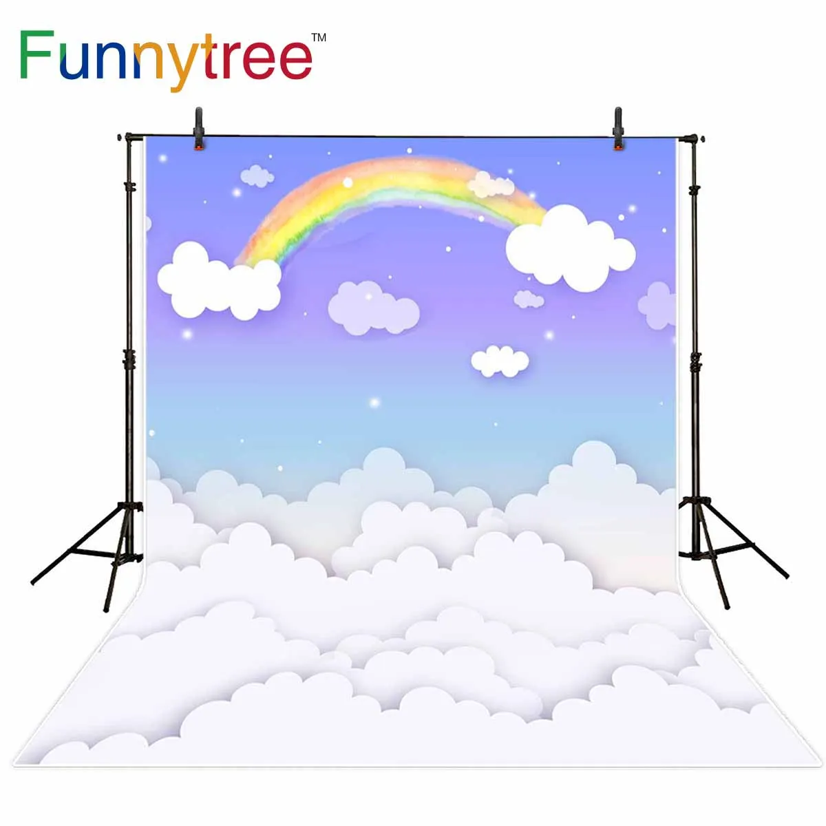 

Funnytree backgrounds for photography studio sky rainbow cloud baby shower kids professional backdrop photobooth photocall