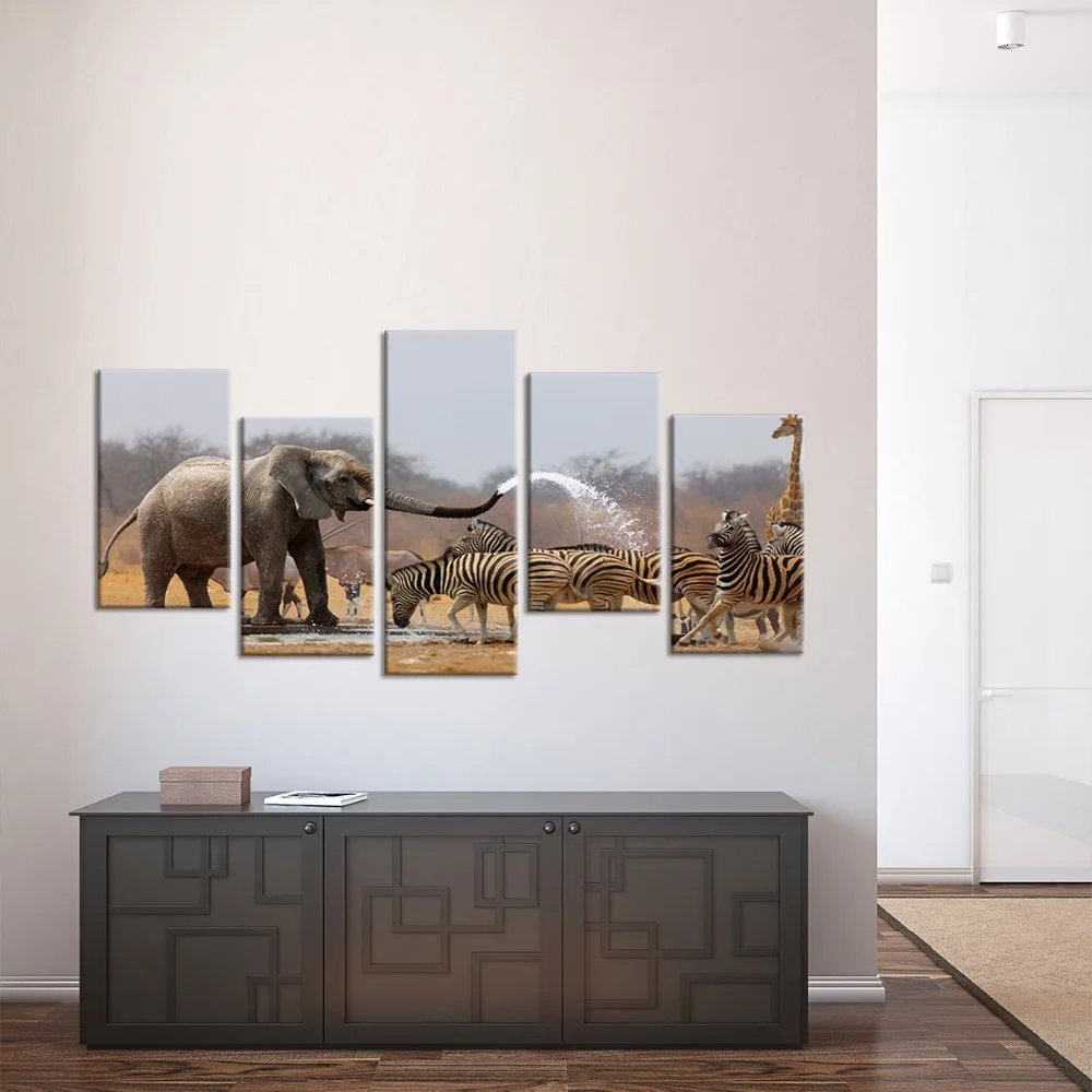 Картина на холсте модульный постер 5 шт. животные слон Зебра жираф пейзаж картины