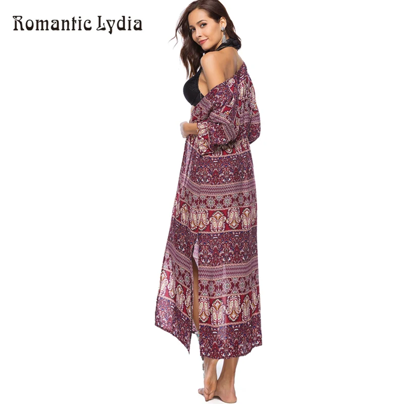 2018 Summer Floral Boho Kimono Cardigan Women Print Casual Loose Long Transparent Blouse Femme Bohemian Beach Wear Cover Up | Женская