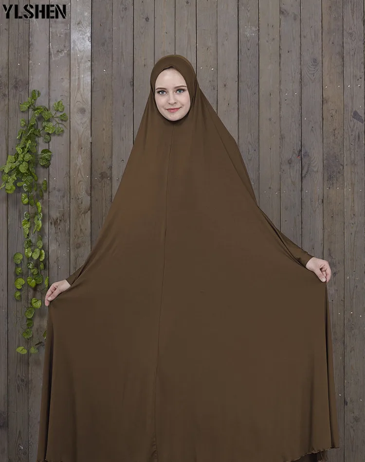 Light brown set Рамадан абайя Дубай мусульманское платье молитвенная одежда Черный Кафтан с хиджабом халаты арабские женщины ислам ic одежда Турция ислам Elbise - Цвет: Light brown set