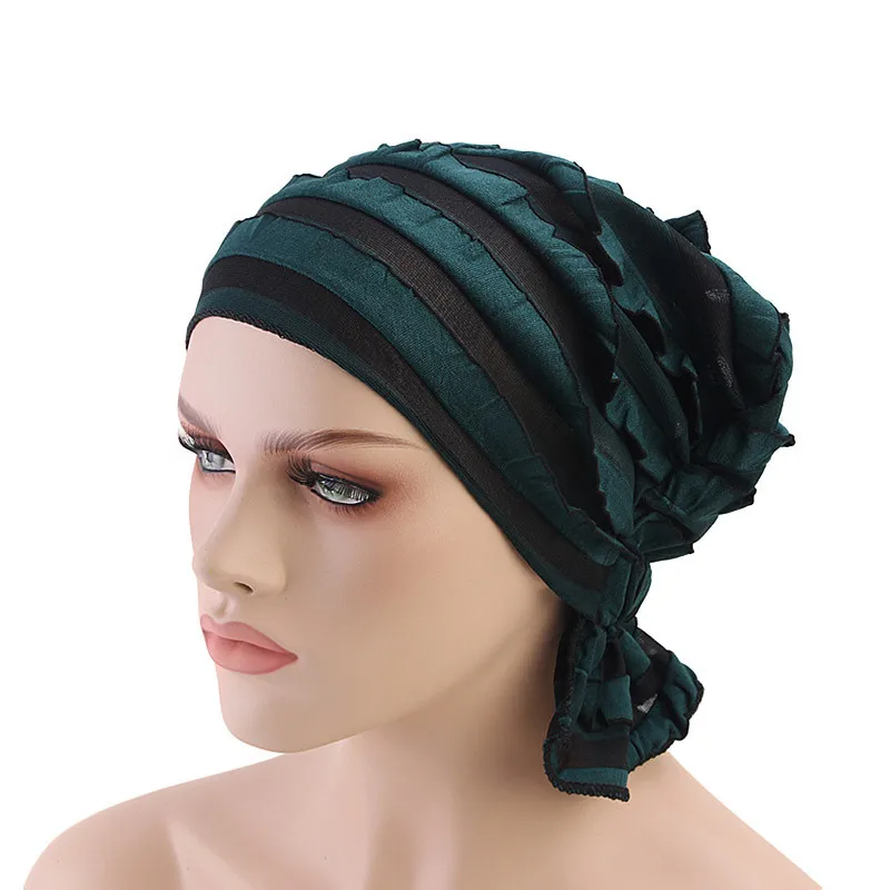 Мусульманская женская эластичная хлопковая шляпа с рюшами тюрбан головной убор