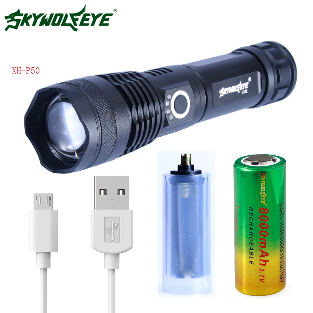 Масштабируемый светодиодный фонарик xhp50 usb зарядка использование 26650 18650 батарея
