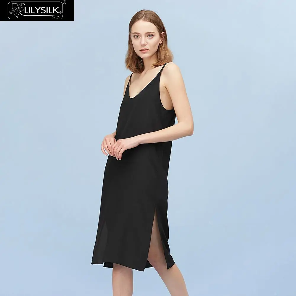 Женское шелковое платье LilySilk блестящее с глубоким u образным вырезом бесплатная
