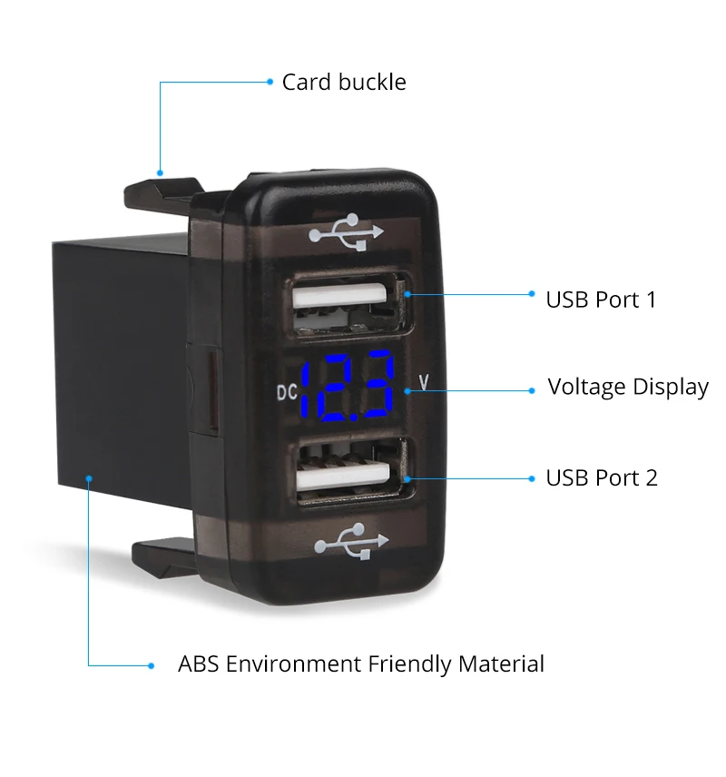 Автомобильное зарядное устройство WATERWICH 5 в 2.1A с двумя usb-портами для телефона 12 В светодиодный вольтметр зеленый красный синий адаптер питания для Toyota 40x20 мм