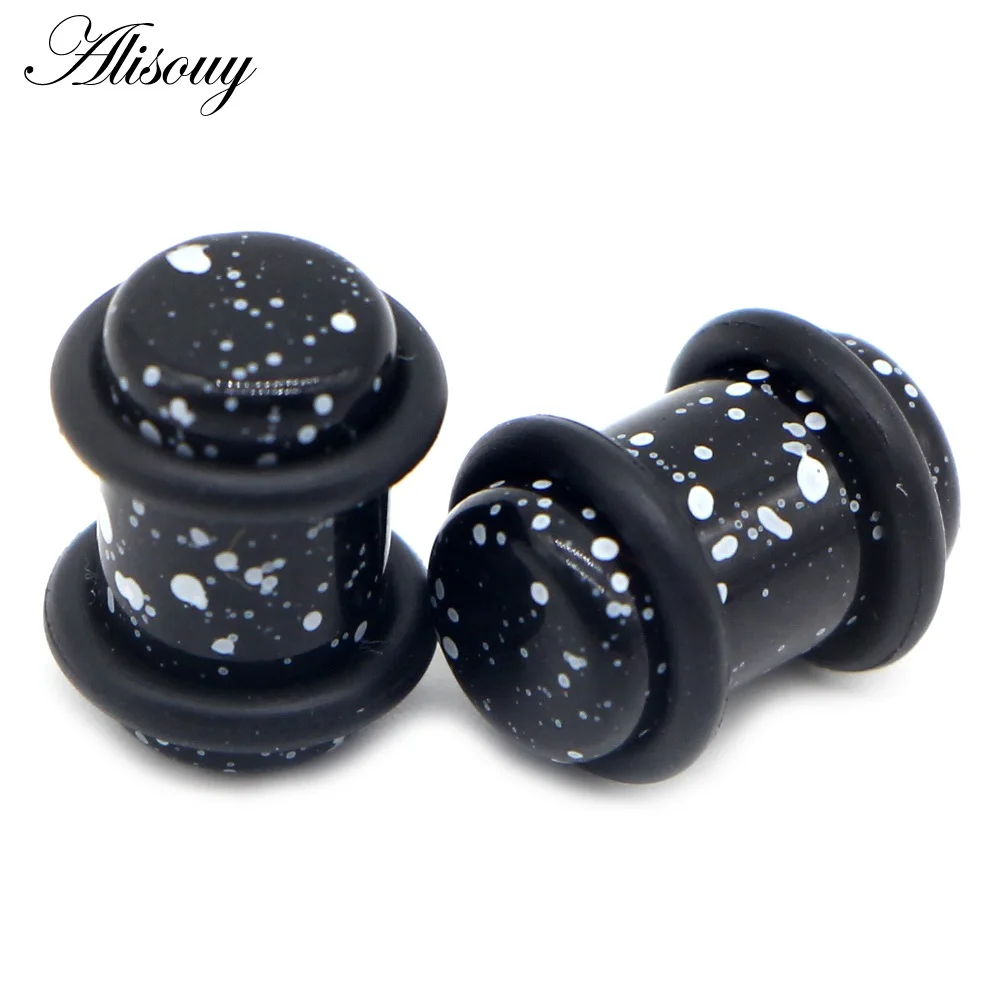 Black Alisouy, 2 шт., акриловый, УФ, для ушей, костяная пробка, для уха, туннель, пирсинг, экспандер, носилки, 12 цветов, для мужчин и женщин, пирсинг, ювелирные изделия, 1,6 мм-10 мм - Окраска металла: Black