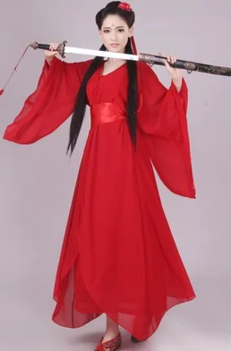 Красный Для женщин Kong Fu косплей костюм феи Hanfu одежда китайское традиционное древнее платье танцевальная сценическая Ткань Классический Nv белый костюм - Цвет: Красный