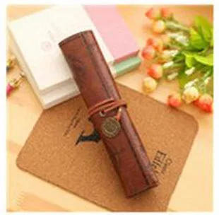 Винтаж кожаный пенал Ретро Отверстия roll up карандаш сумка Портативный пенал школьные принадлежности Материал Эсколар - Цвет: As photo