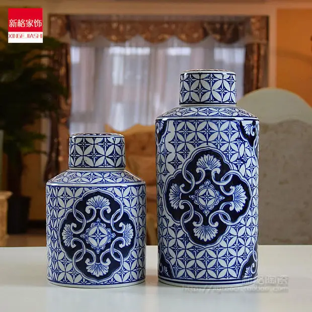 Сине белая фарфоровая банка Набор монет классическое украшение искусство