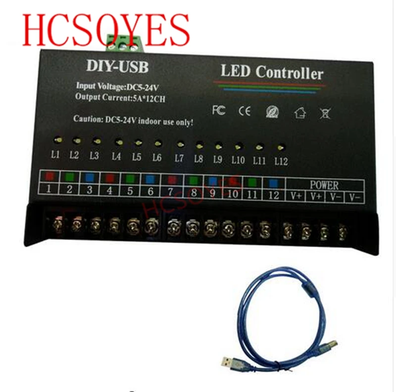 

T-1000S DC5-24V DIY USB Control Dynamic Scanning LED Controller Full Color Display Controller, 5A/10Amper*12Chanel output