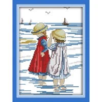 everlasting love sisters on the beach chinese cross stitch kits ecological cotton stamped diy gift wedding decoration for home