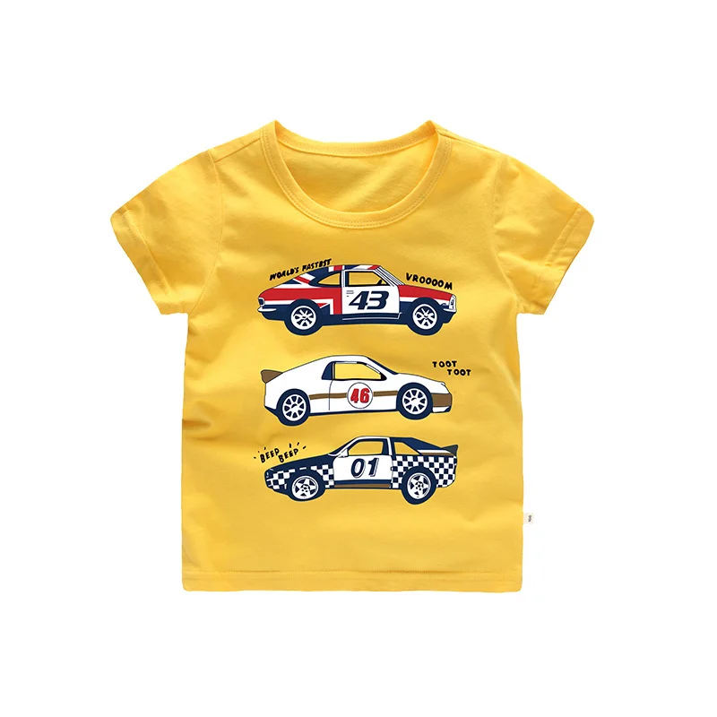 Топы для маленьких мальчиков и девочек с мультяшным автомобилем новые летние