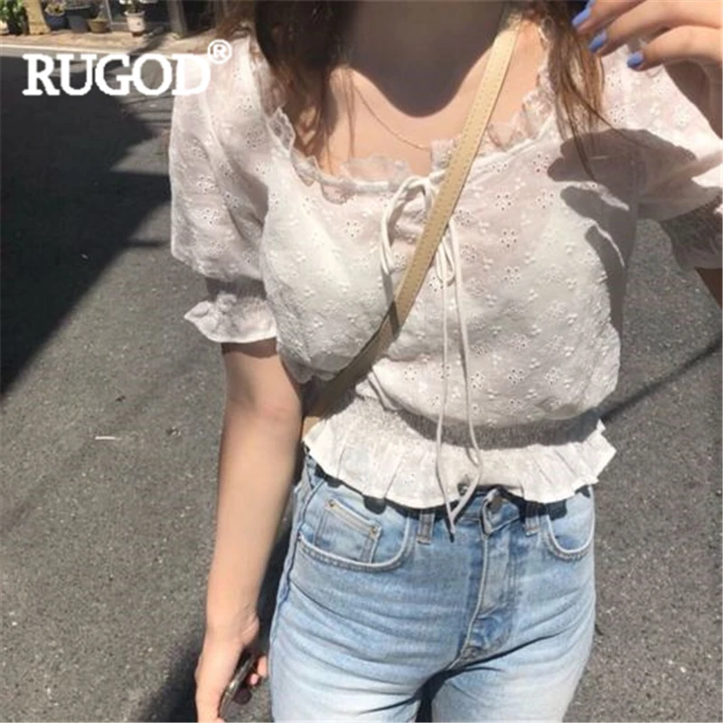 Женская кружевная блузка RUGOD летняя однотонная с квадратным вырезом высокой