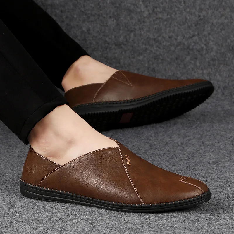

Cow Leather Men Loafers Fashion Handmade Moccasins Soft Leather Men's Shoes Slip On Casual Shoes Breathable Flats Big Size 38-46