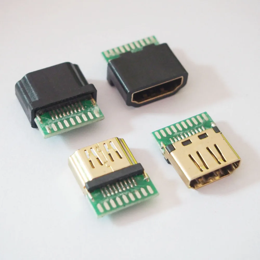 10 компл./лот позолоченный HDMI гнездовой разъем типа A с печатной платой и