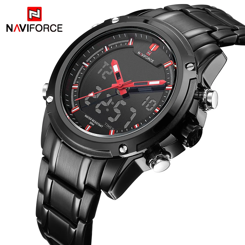 

Часы наручные NAVIFORCE Мужские кварцевые, роскошные Брендовые спортивные армейские в стиле милитари, аналоговые водонепроницаемые с ЖК-диспле...