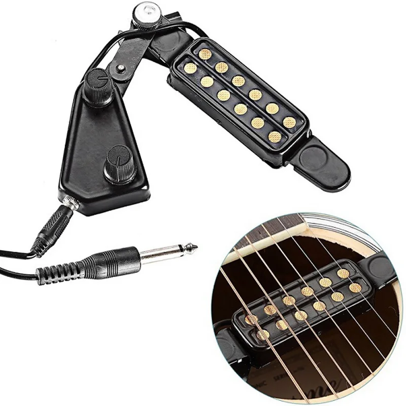 

Acoustic Guitar Sound Pickup 12-hole Magnetic Transducer Tone Volume Controller with Audio Cable MC889