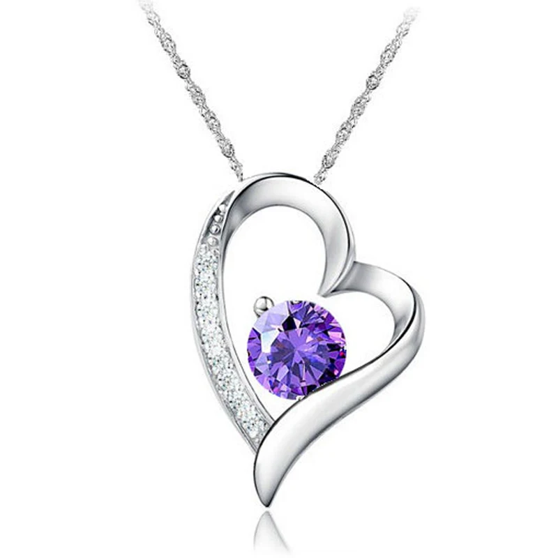 

Romantic Crystal Heart Necklaces For Women Wedding Jewelry 925 Sterling Silver Pendants Necklace Statement Bijoux