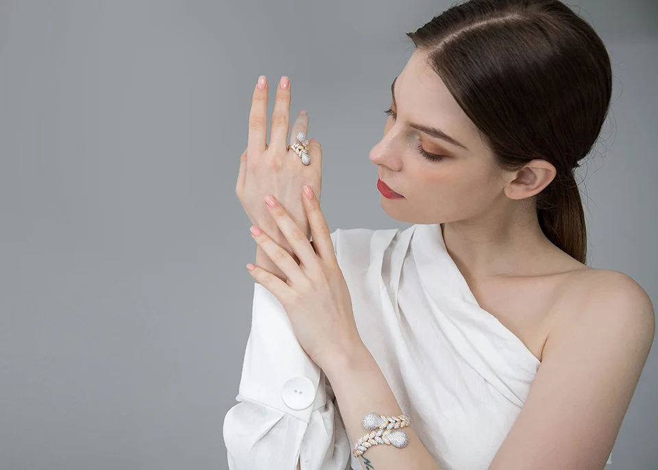 Dazz, роскошные стразы, Свадебные украшения с цирконами, наборы, три тона, цвет, медь, оплетка, форма, кольцо, браслет, набор для женщин, вечерние, Bijoux