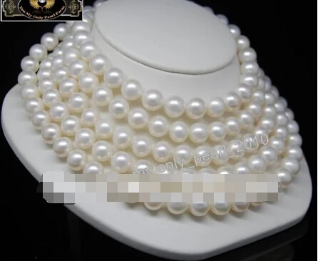 yan 1555 Nobler 9-10mm AAA+ white pearls necklaces 80&quotLong | Украшения и аксессуары