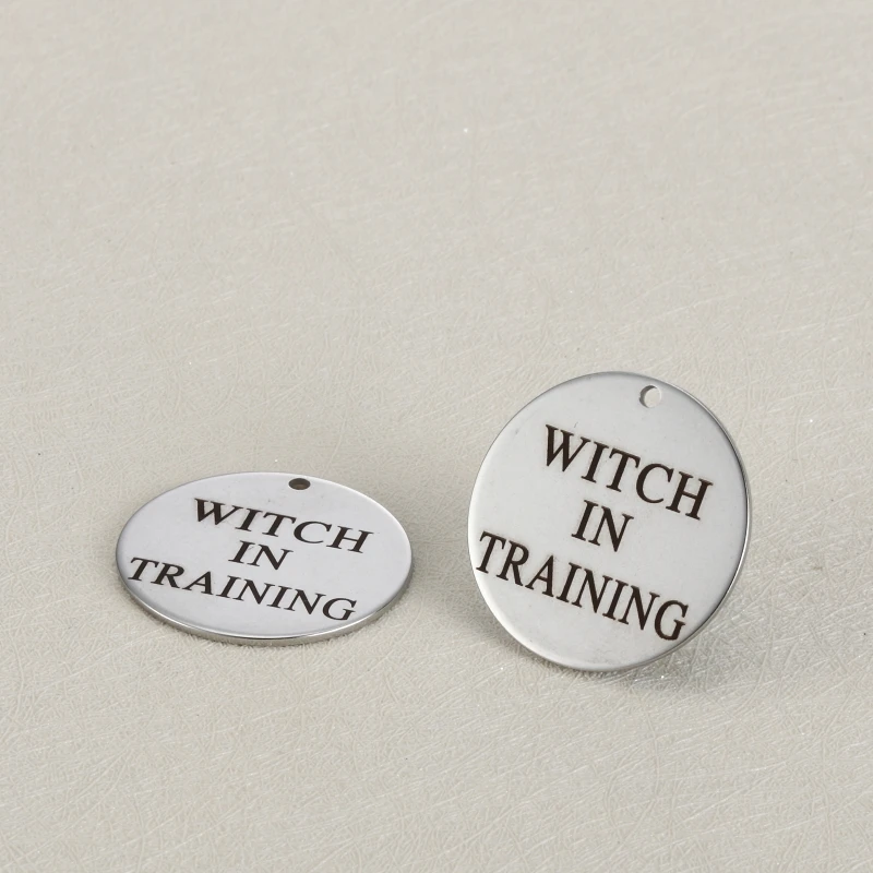 

20pcs 25mm Diy circle charm accessories lettering WITCH IN TRAINING stainless steel engraving pendants for necklace