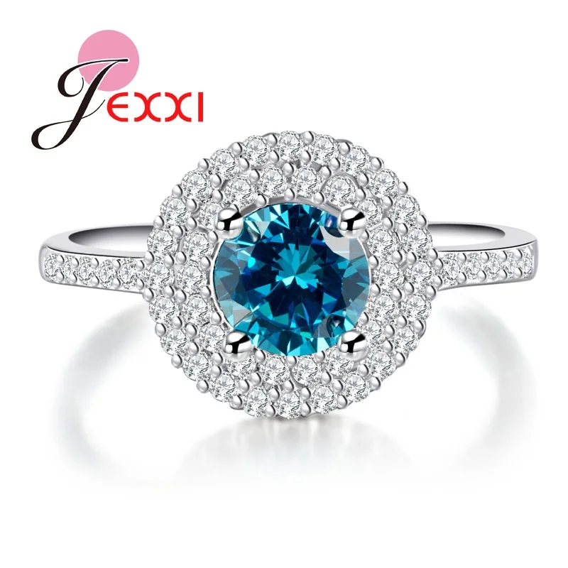 Elegant 925 Sterling Silver Proposal Rings For Women Wedding Band Jewelry Blue CZ Crystal Engagement Finger Ring New | Украшения и
