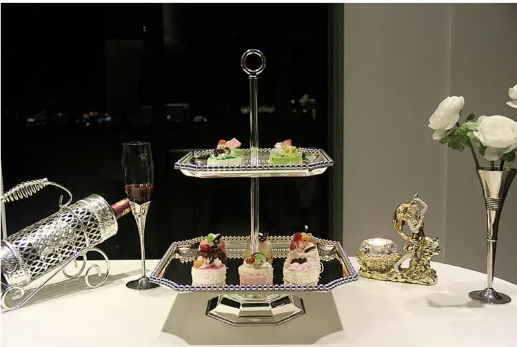 

European two tier metal silver plated cake rack cake decorating wedding cake stand for wedding decoration DGJ021
