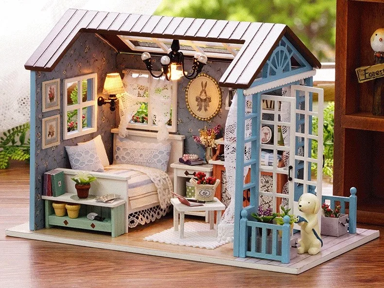 Симпатичные комнаты DIY деревянный дом Miniaturas с мебели DIY Миниатюрный Дом Кукольный домик игрушки для детей Рождество и день рождения Z07