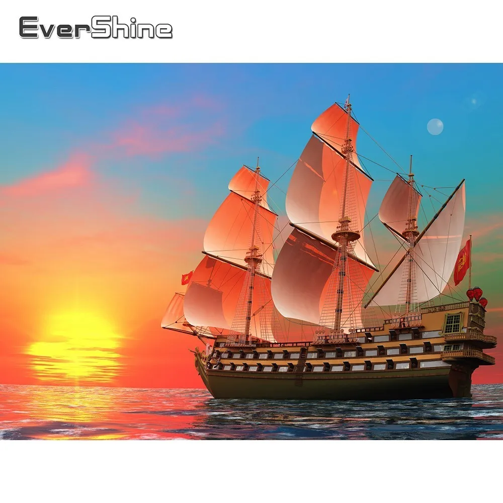 Картина для алмазной вышивки с лодкой бриллиантовая мозаика пейзаж | Дом и сад