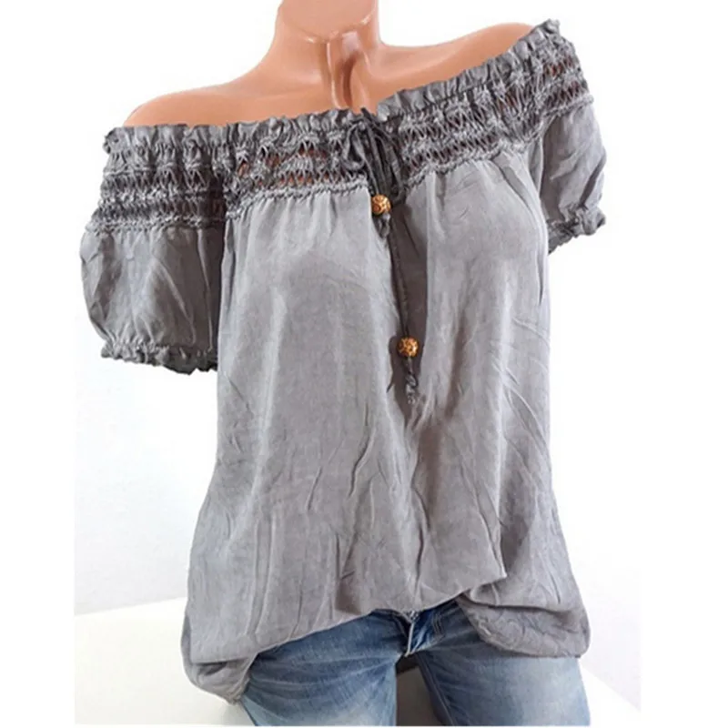 Женские топы и блузки размера плюс 5XL одноцветные с коротким рукавом открытыми