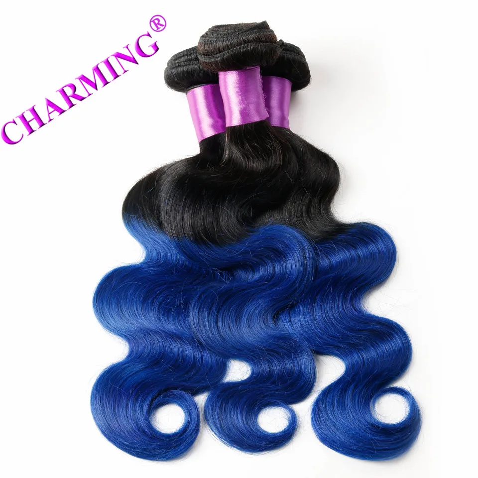 Charming Malaysia Grade 8A Body Wave 1 Piece T1B/Blue Ombre Hair Extensions Human Two Tone |