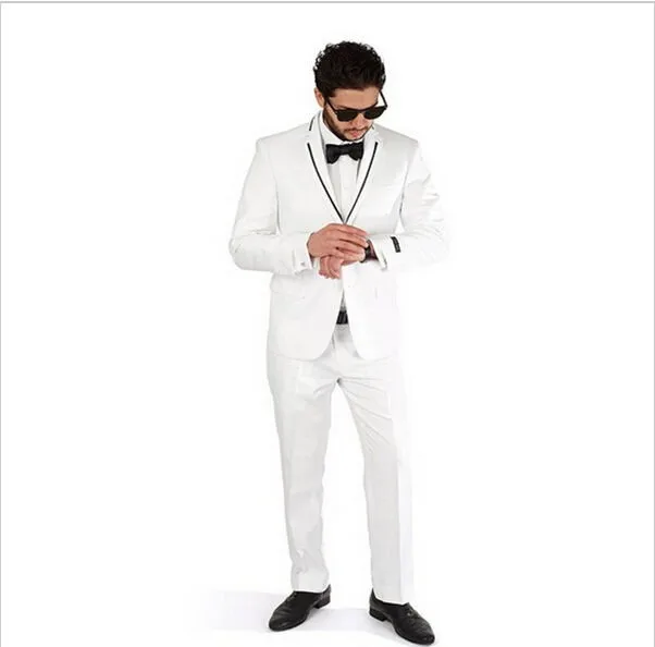 New Men suits Custom man Slim Fit White Tuxedo Fashion Suit with Modern Black Trim Handsome Man suits(jacket+pants+tie) | Мужская одежда