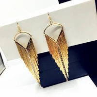 retro fashion vintage exaggerated long geometric crystal untra long metal tassel earrings rose gold indian earrings chandelier