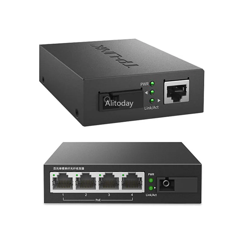 TP-Link 4-Порты и разъёмы медиаконвертер PoE 10/100 м однорежимный одинарный волоконно-оптический трансивер 1 пара SC(TL-FC111A+ TL-FC114PB