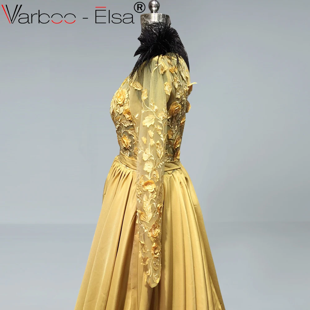 Женское вечернее платье с длинными рукавами VARBOO_ELSA желтое кружевное