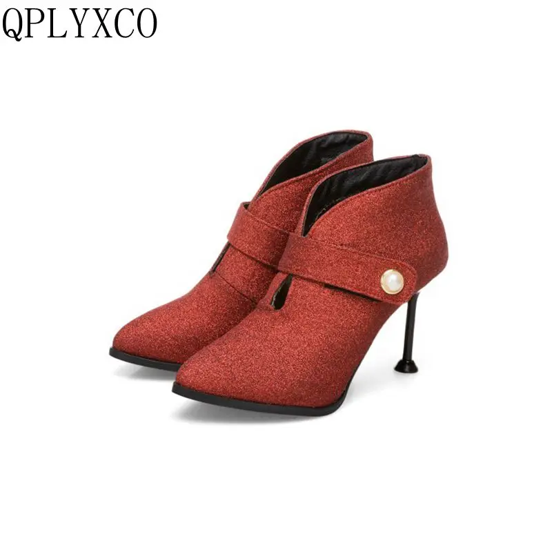 QPLYXCO Ankle Boots Big &amp Small Size 31-50 Autumn winter Women short High heels quality pumps wedding shoes Woman T057 | Обувь