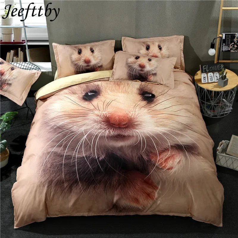 Комплект постельного белья Jeefttby 3/4 шт. с рисунком животных хомяков пододеяльник