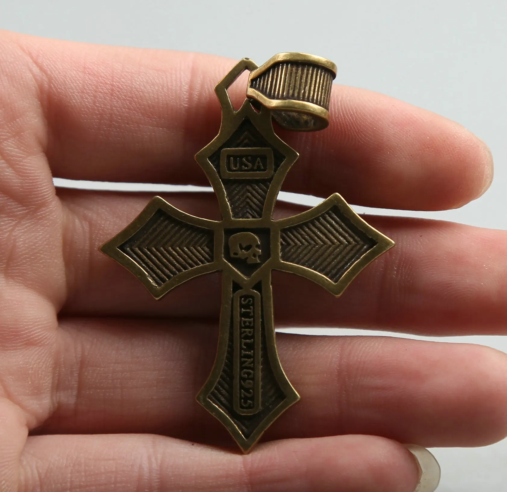 

58MM/2.3"Collect Curio Rare China Fengshui Small Bronze Exquisite Cross Latin Cross Calvaire Pendant Statue Statuary 18g
